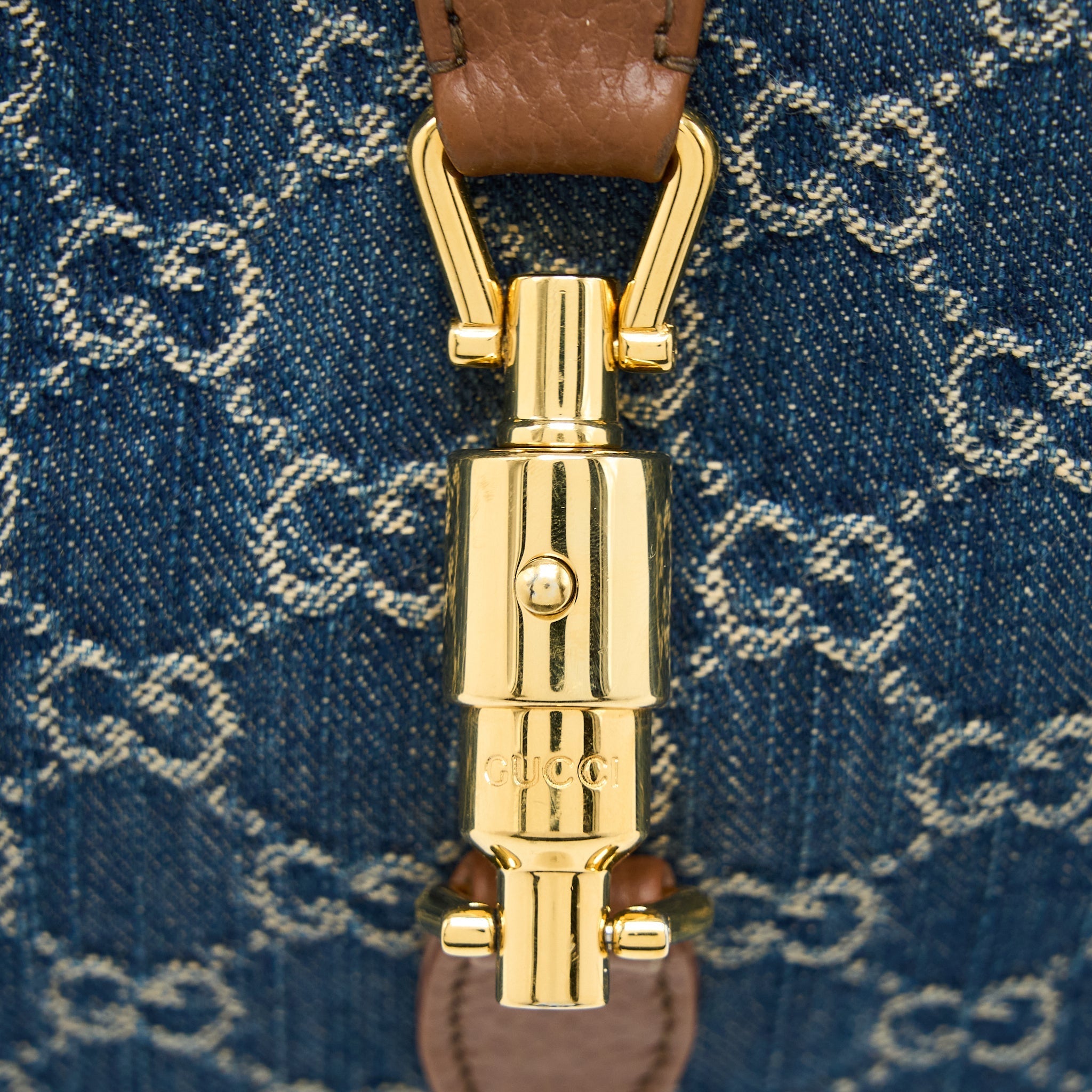 GUCCI JACKIE 1961 SMALL SHOULDER BAG DENIM/LEATHER BLUE/BROWN GHW
