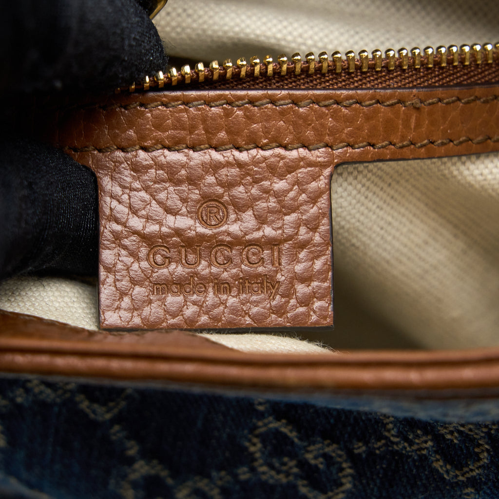 GUCCI JACKIE 1961 SMALL SHOULDER BAG DENIM/LEATHER BLUE/BROWN GHW