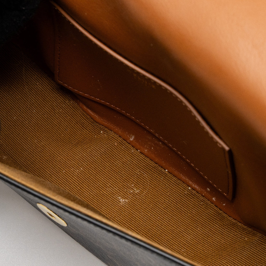 CELINE CLUTCH ON STRAP TABOU CALFSKIN/TRIOMPHE CANVAS TAN GHW