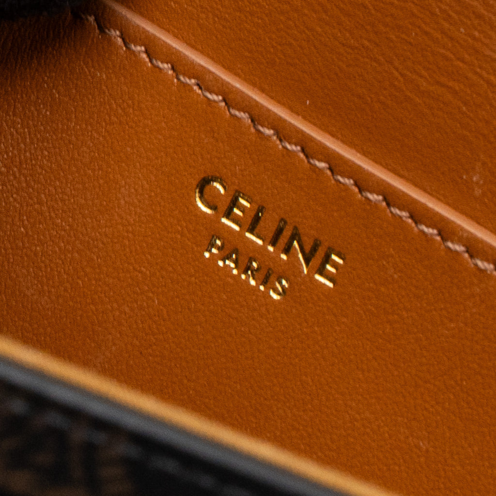 CELINE CLUTCH ON STRAP TABOU CALFSKIN/TRIOMPHE CANVAS TAN GHW