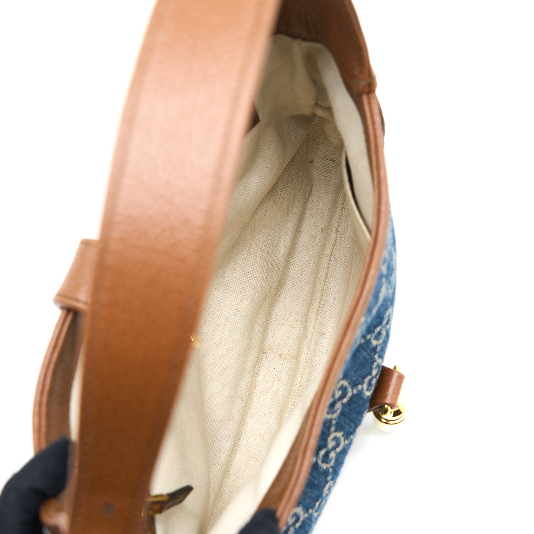 GUCCI JACKIE 1961 SMALL SHOULDER BAG DENIM/LEATHER BLUE/BROWN GHW
