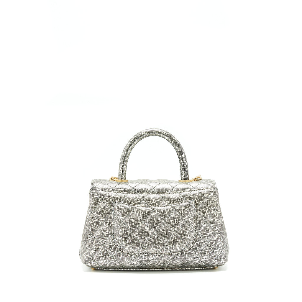 CHANEL SMALL COCO HANDLE 24CM CAVIAR METALLIC SILVER GHW
