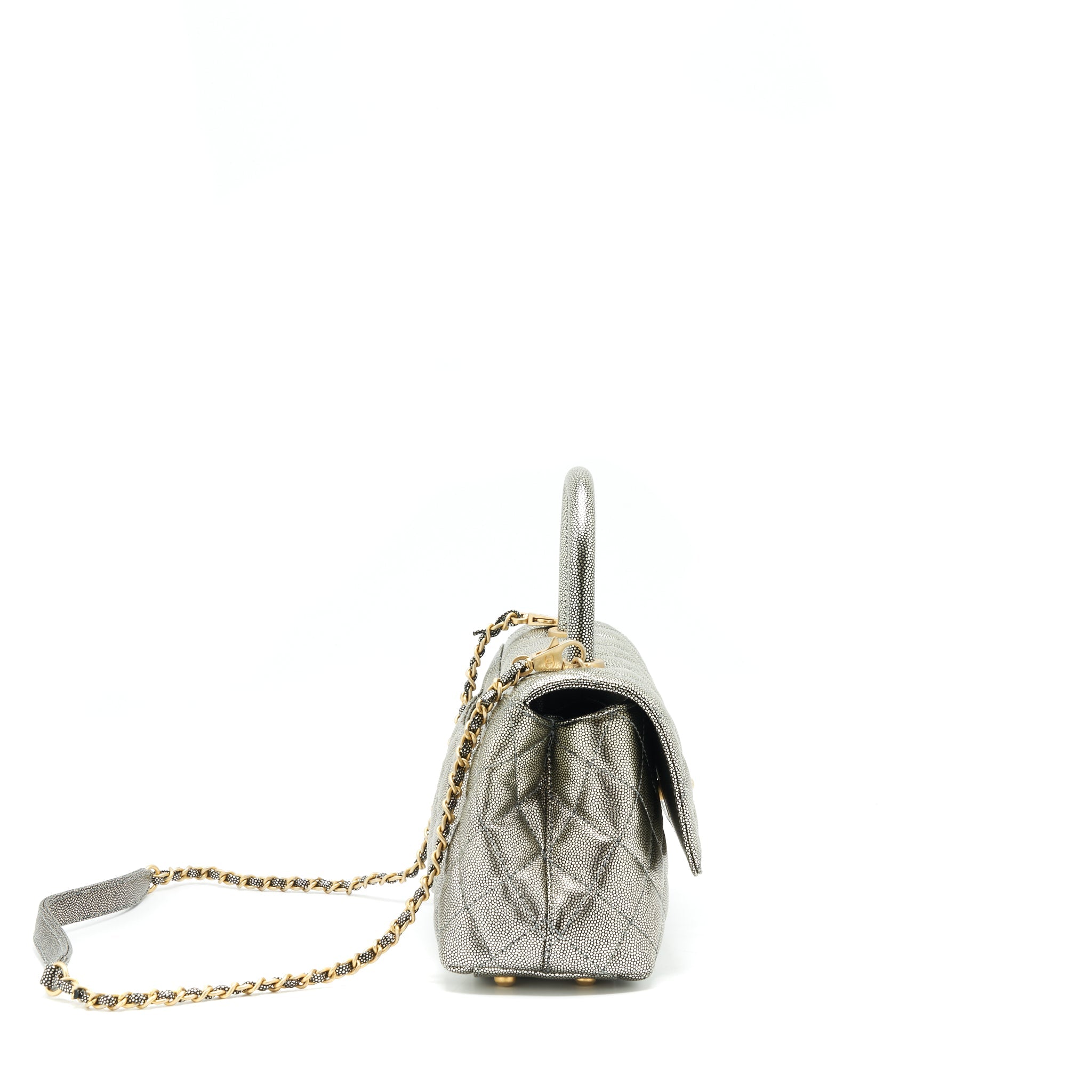 CHANEL SMALL COCO HANDLE 24CM CAVIAR METALLIC SILVER GHW