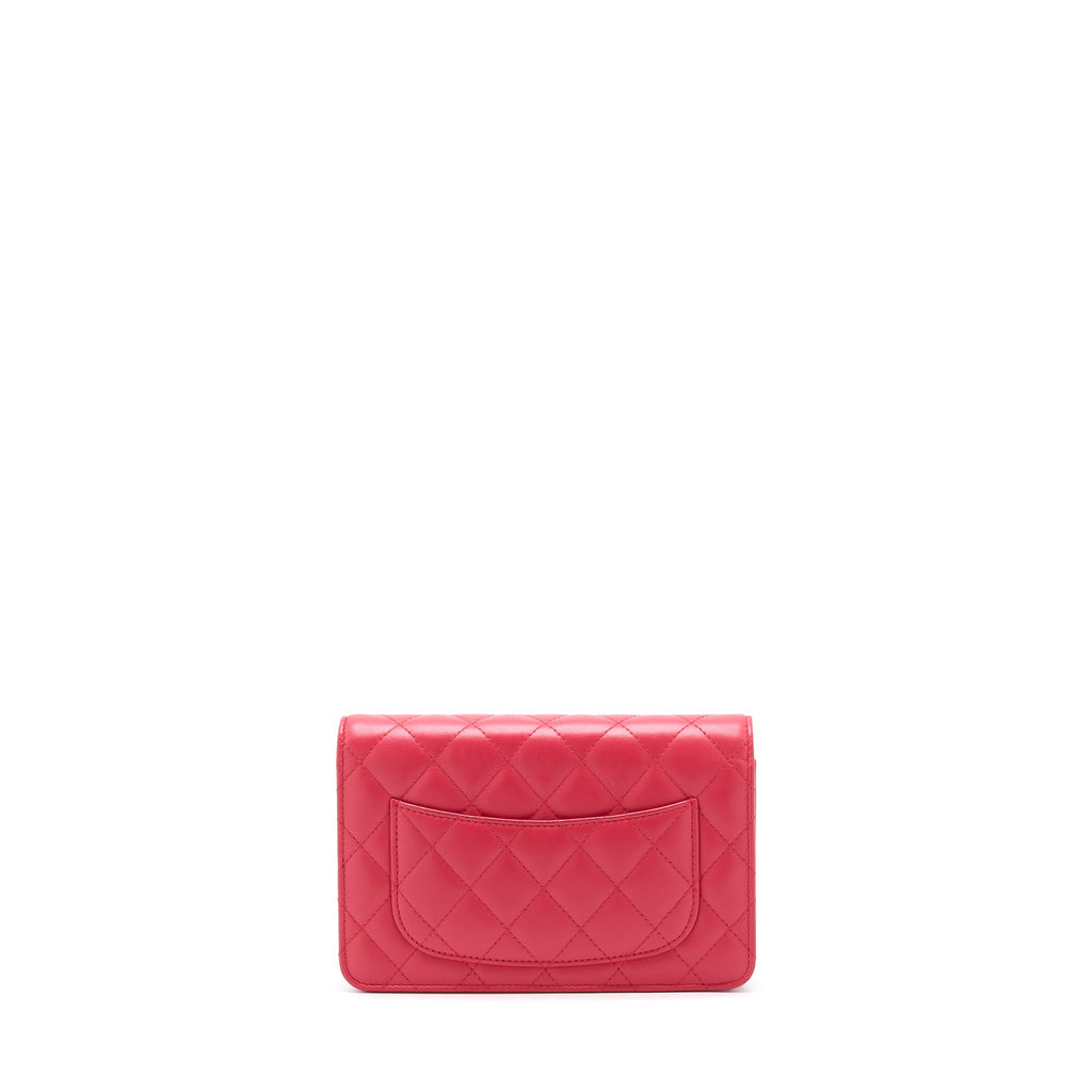 CHANEL CLASSIC WALLET ON CHAIN LAMBSKIN RED GHW