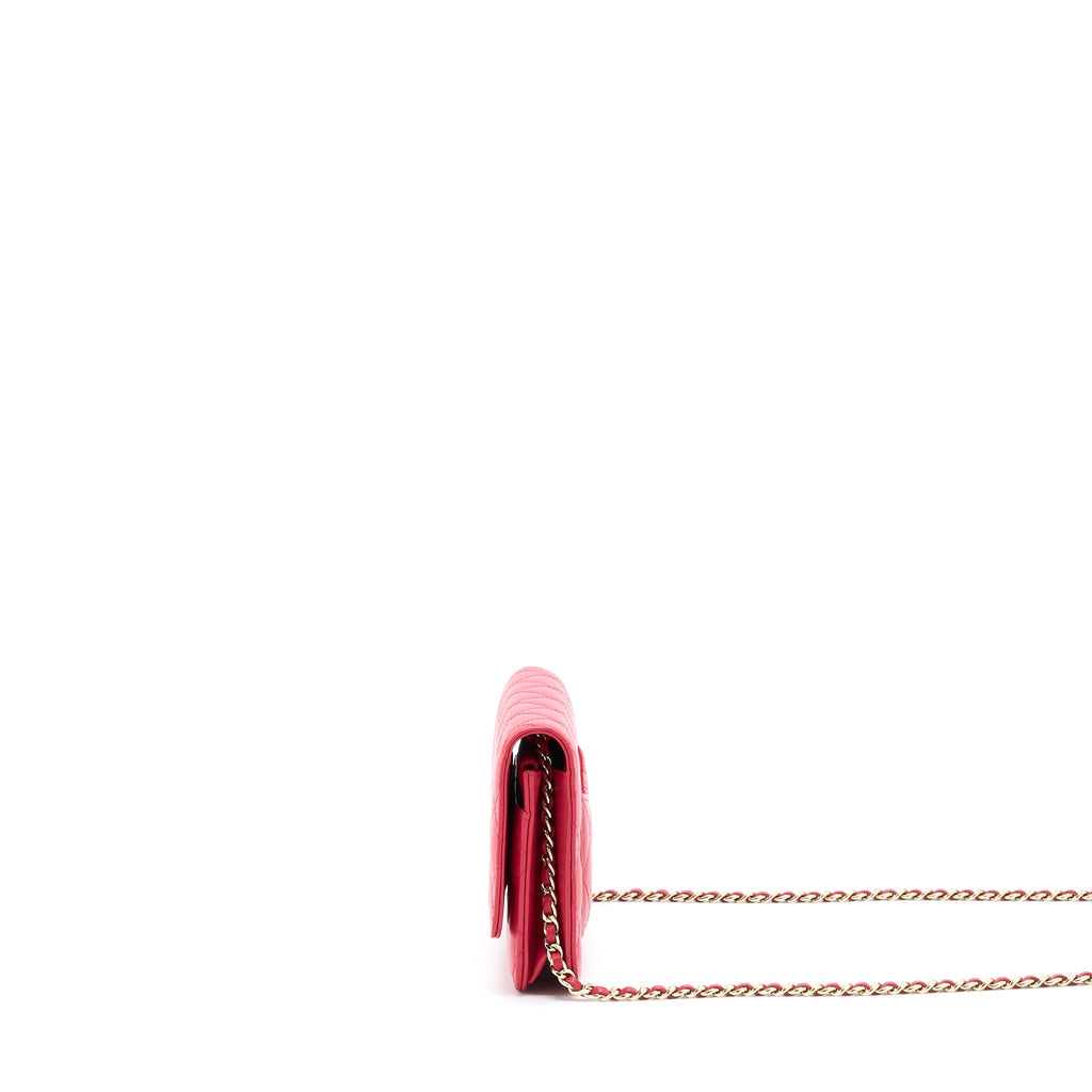 CHANEL CLASSIC WALLET ON CHAIN LAMBSKIN RED GHW