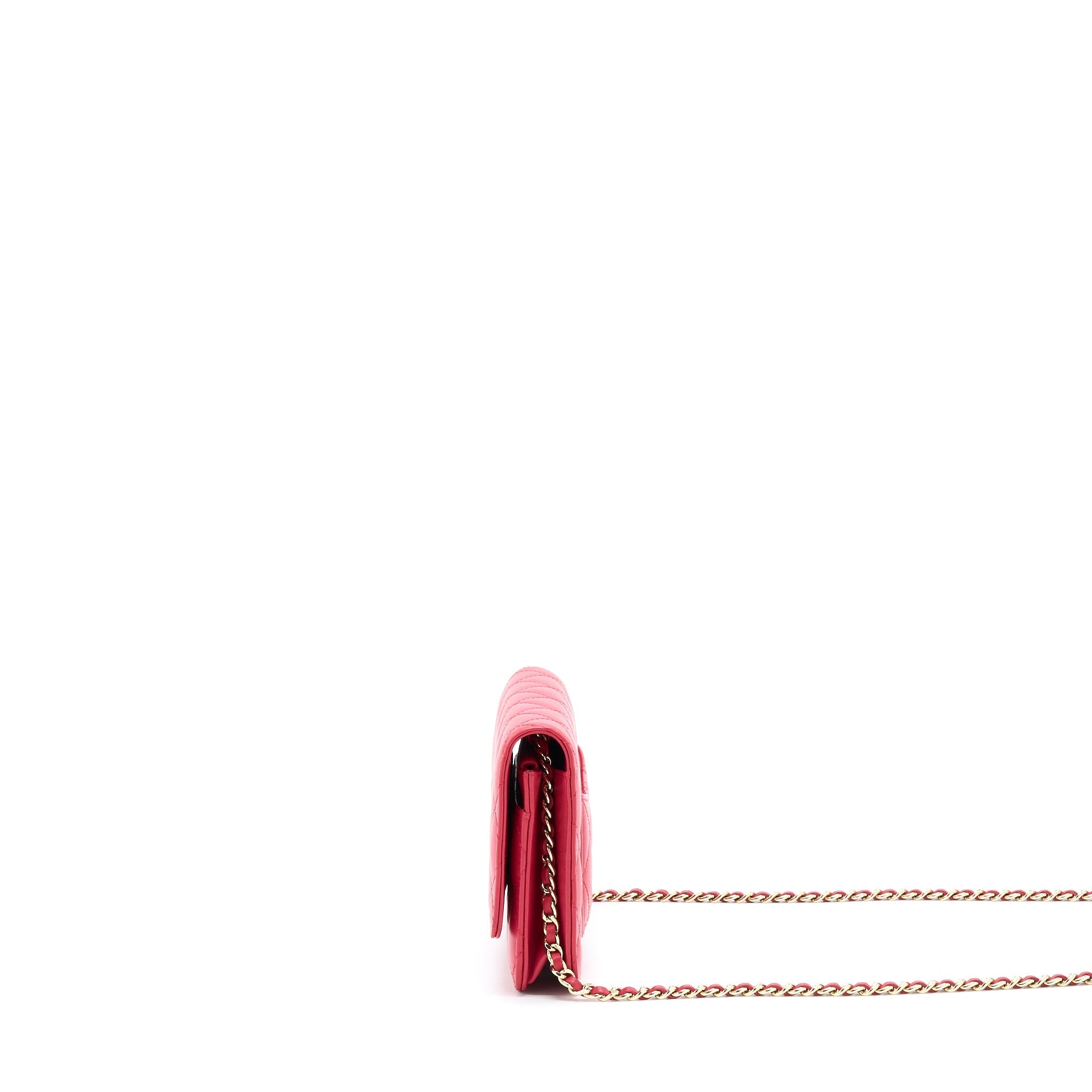 CHANEL CLASSIC WALLET ON CHAIN LAMBSKIN RED GHW