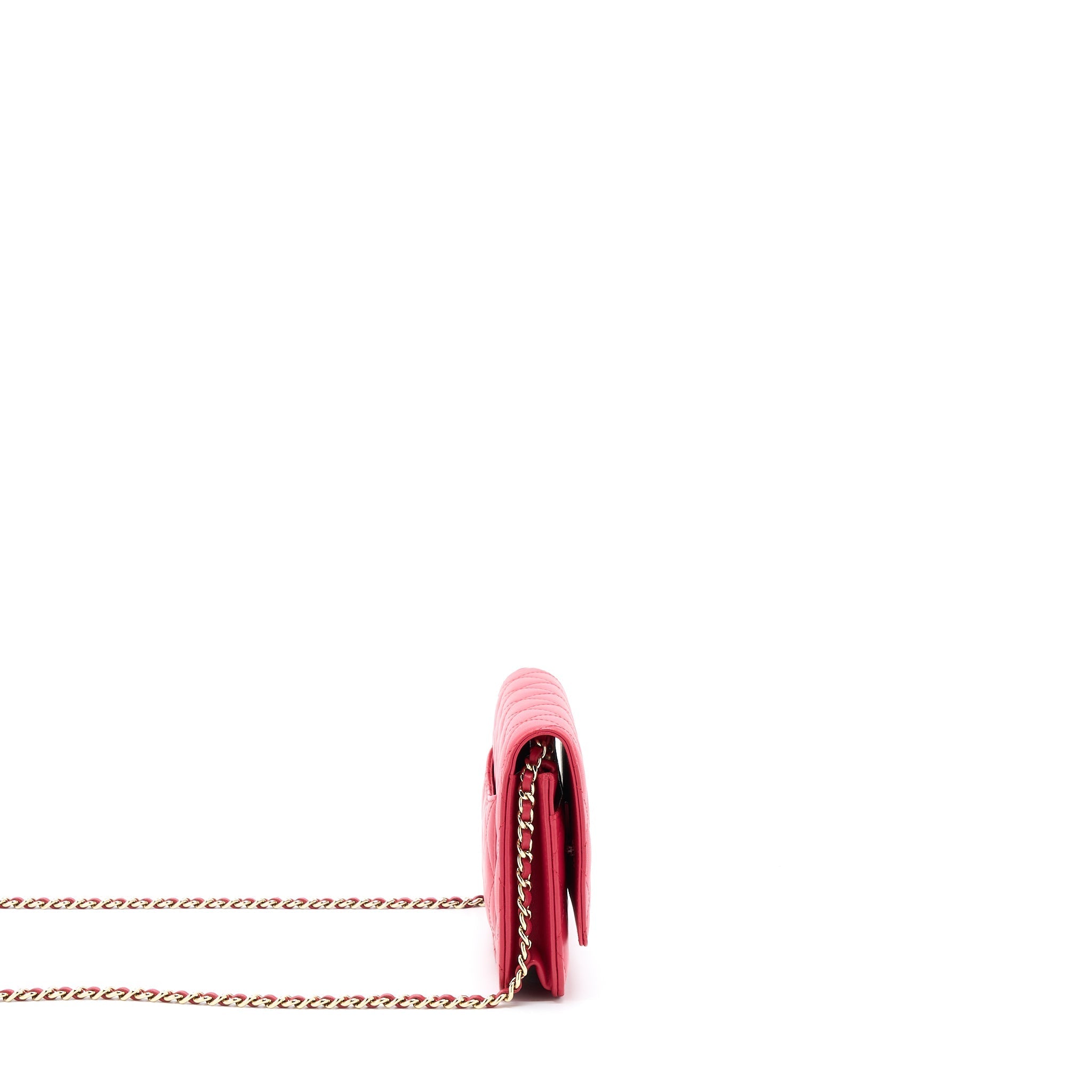 CHANEL CLASSIC WALLET ON CHAIN LAMBSKIN RED GHW