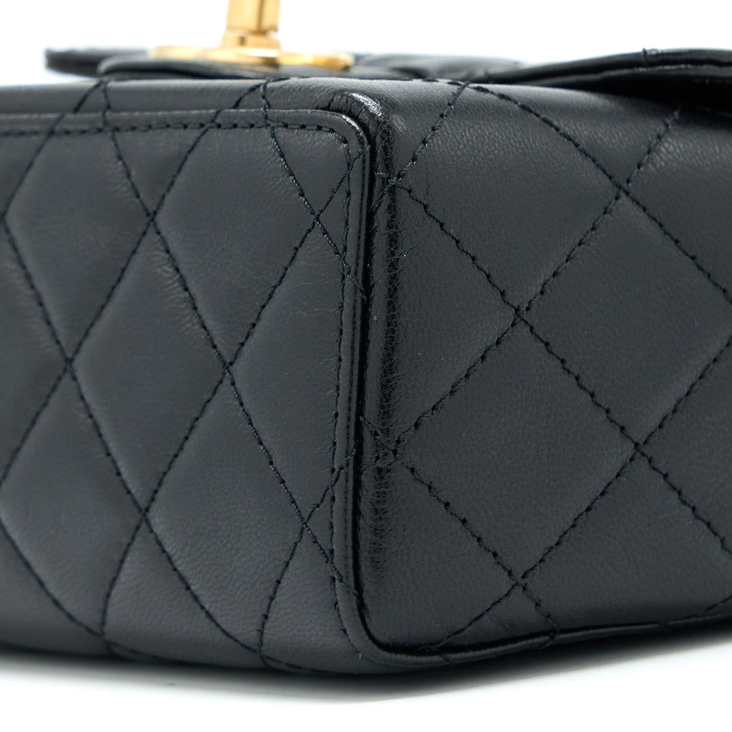 CHANEL 22K RETRO CLASSIC NEW SQUARE MINI FLAP BAG GOATSKIN BLACK GHW (MICROCHIP)