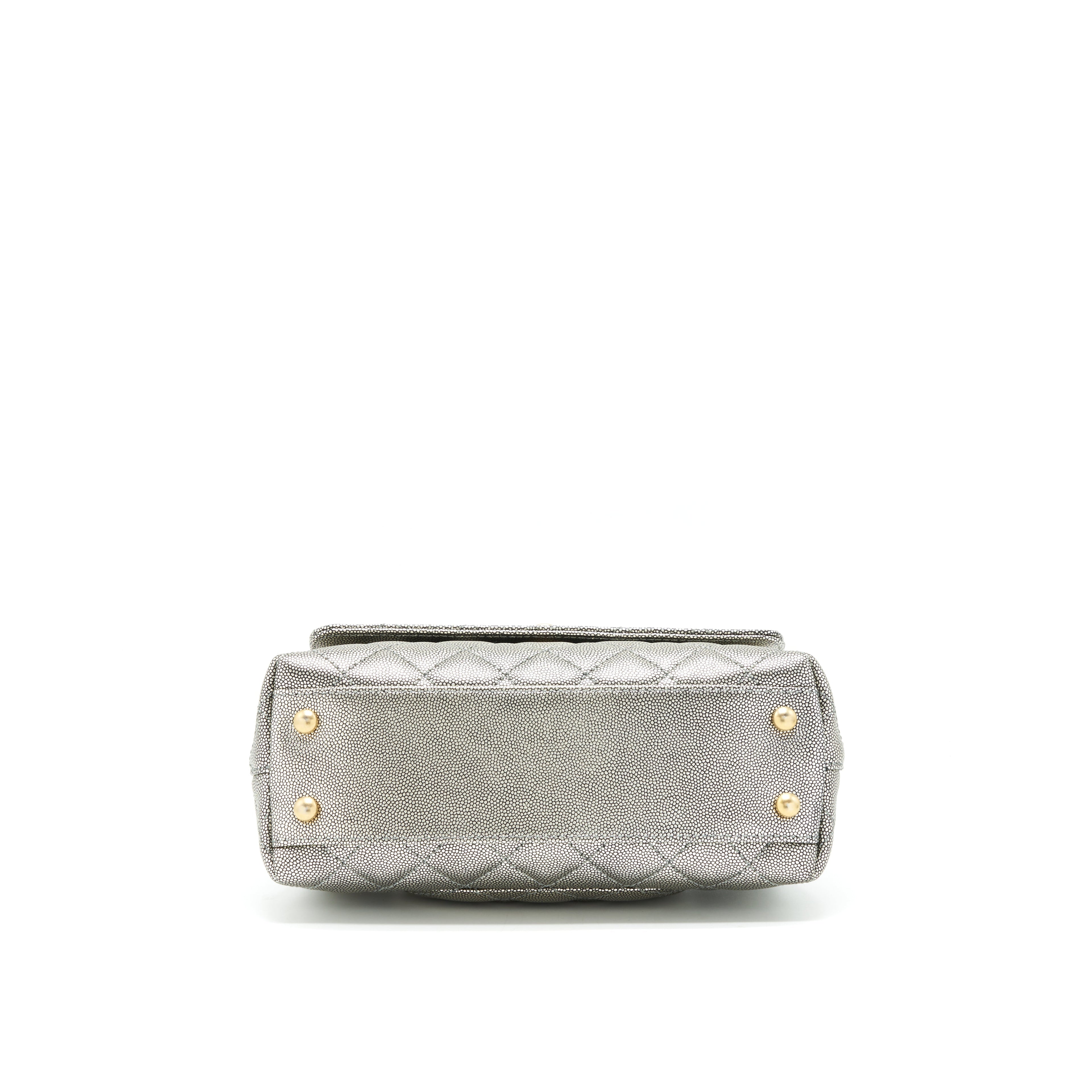 CHANEL SMALL COCO HANDLE 24CM CAVIAR METALLIC SILVER GHW