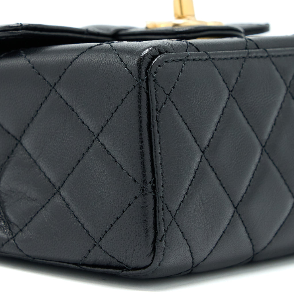 CHANEL 22K RETRO CLASSIC NEW SQUARE MINI FLAP BAG GOATSKIN BLACK GHW (MICROCHIP)