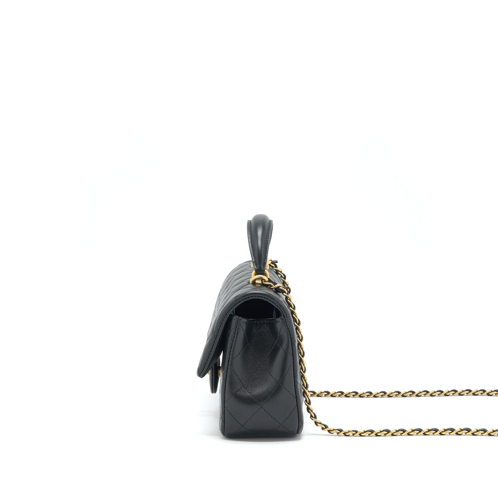 CHANEL TOP HANDLE RECTANGULAR FLAP BAG LAMBSKIN GHW