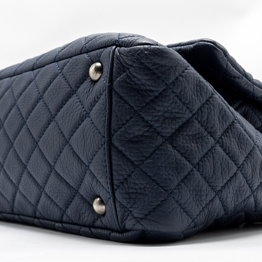 CHANEL XXL AIRLINE CLASSIC FLAP BAG GRAINED CALFSKIN DARK BLUE RUTHENIUM HARDWARE