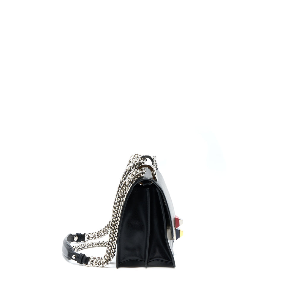 FENDI KAN I CALFSKIN BLACK SHW WITH AN EXTRA BAG CHARM
