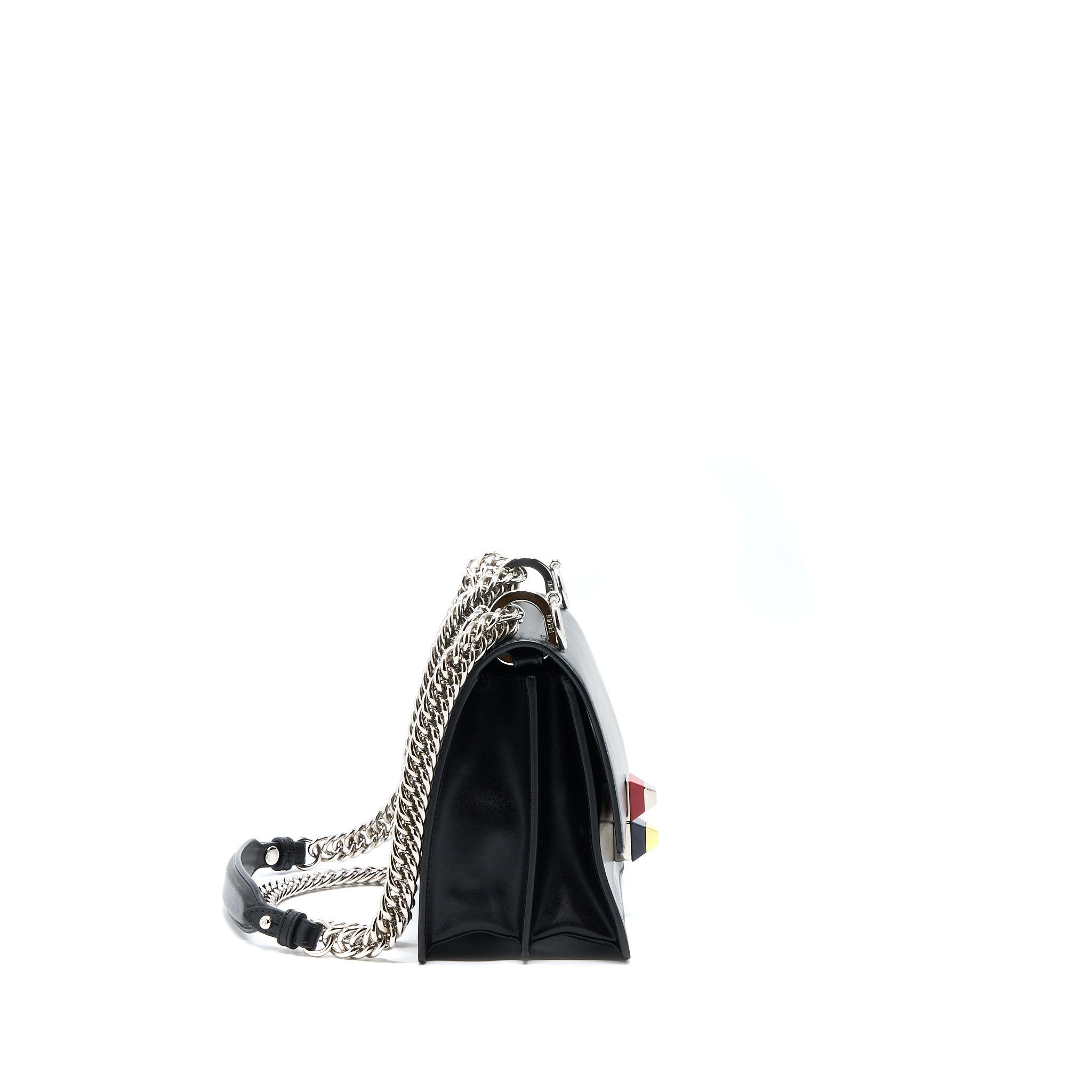 FENDI KAN I CALFSKIN BLACK SHW WITH AN EXTRA BAG CHARM