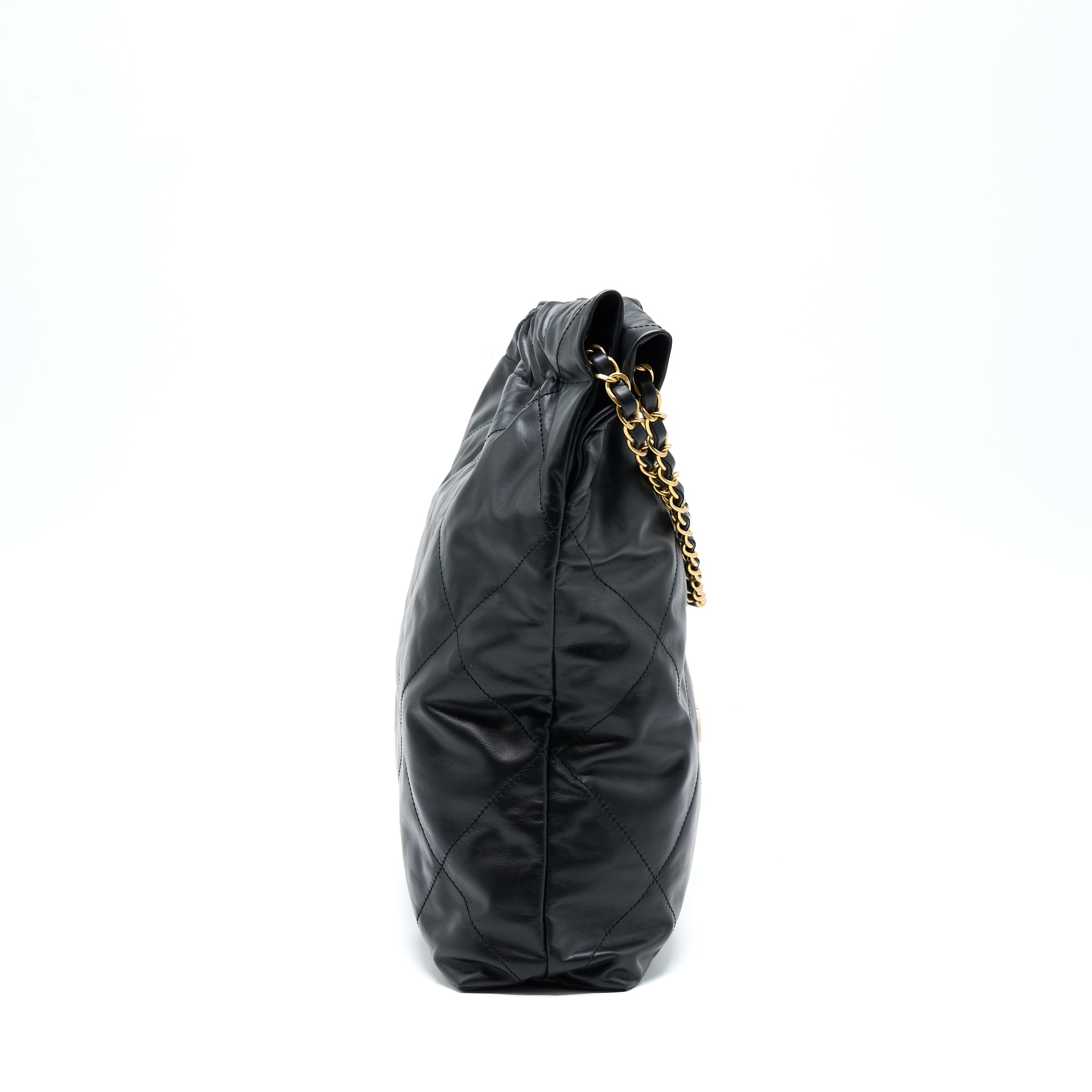 CHANEL 22 BAG MEDIUM SHINY CALFSKIN BLACK GHW (MICROCHIP)