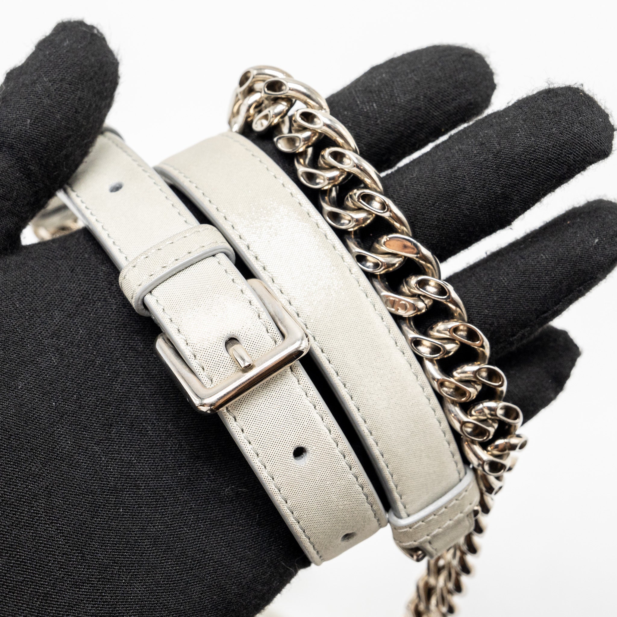 DIOR SMALL DIORAMA LEATHER IRIDESCENT PEARL GREY SHW