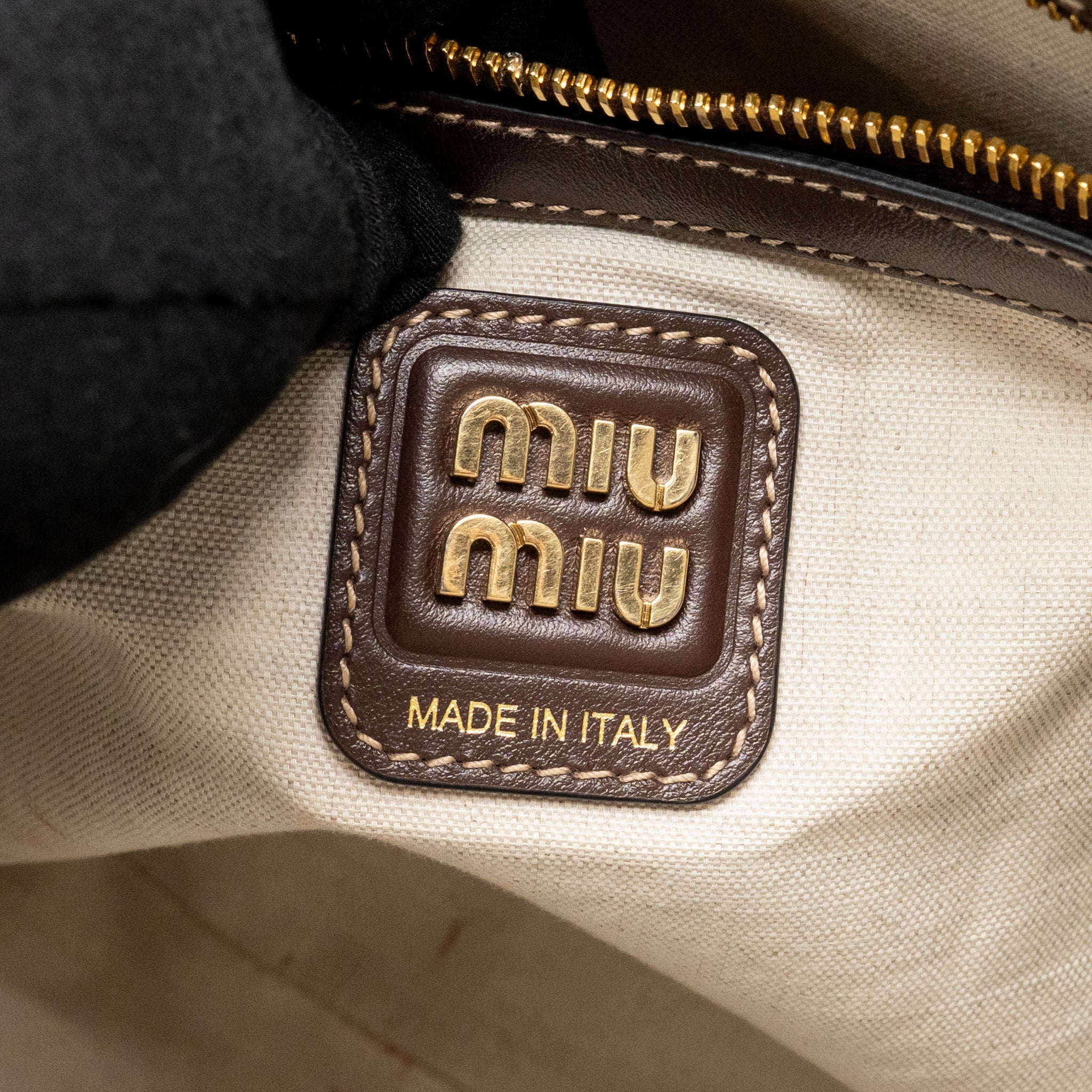 MIU MIU IVY LEATHER TOTE BAG CALFSKIN DARK BROWN GHW