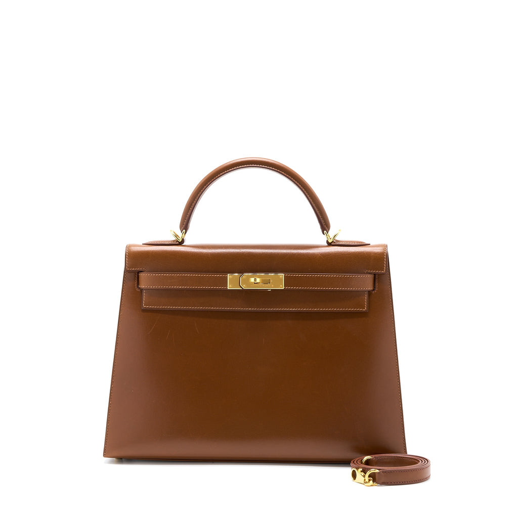 HERMES VINTAGE KELLY 32 BOX BROWN GHW