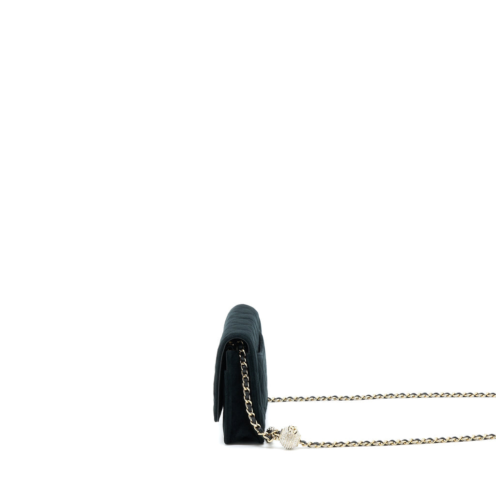CHANEL VELVET PEARL CRUSH WALLET ON CHAIN BLACK LGHW