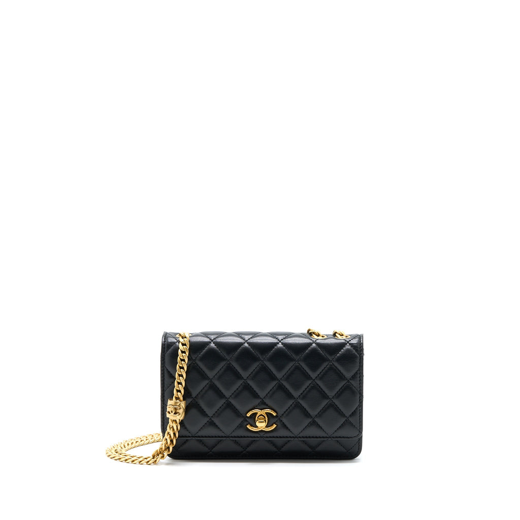 CHANEL 22K GOLD PILLAR WALLET ON CHAIN LAMBSKIN BLACK GHW