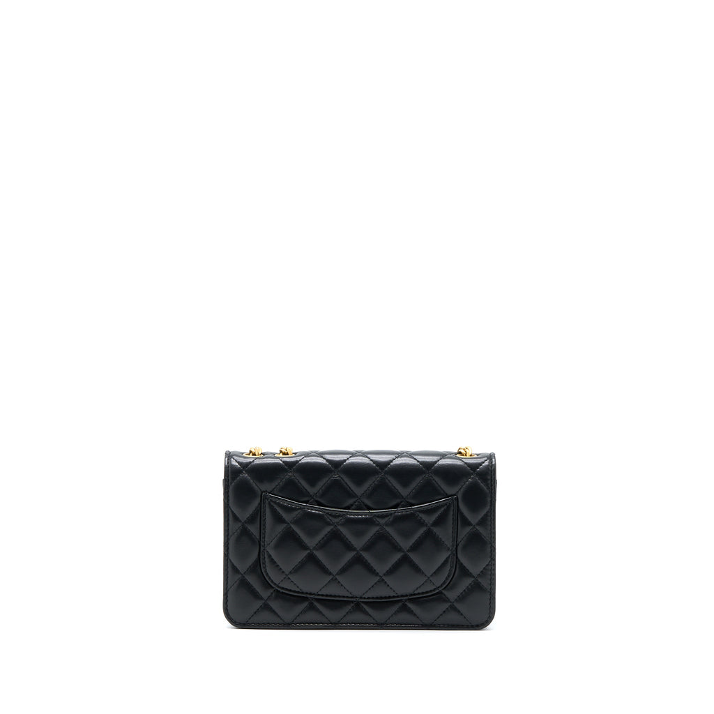 CHANEL 22K GOLD PILLAR WALLET ON CHAIN LAMBSKIN BLACK GHW