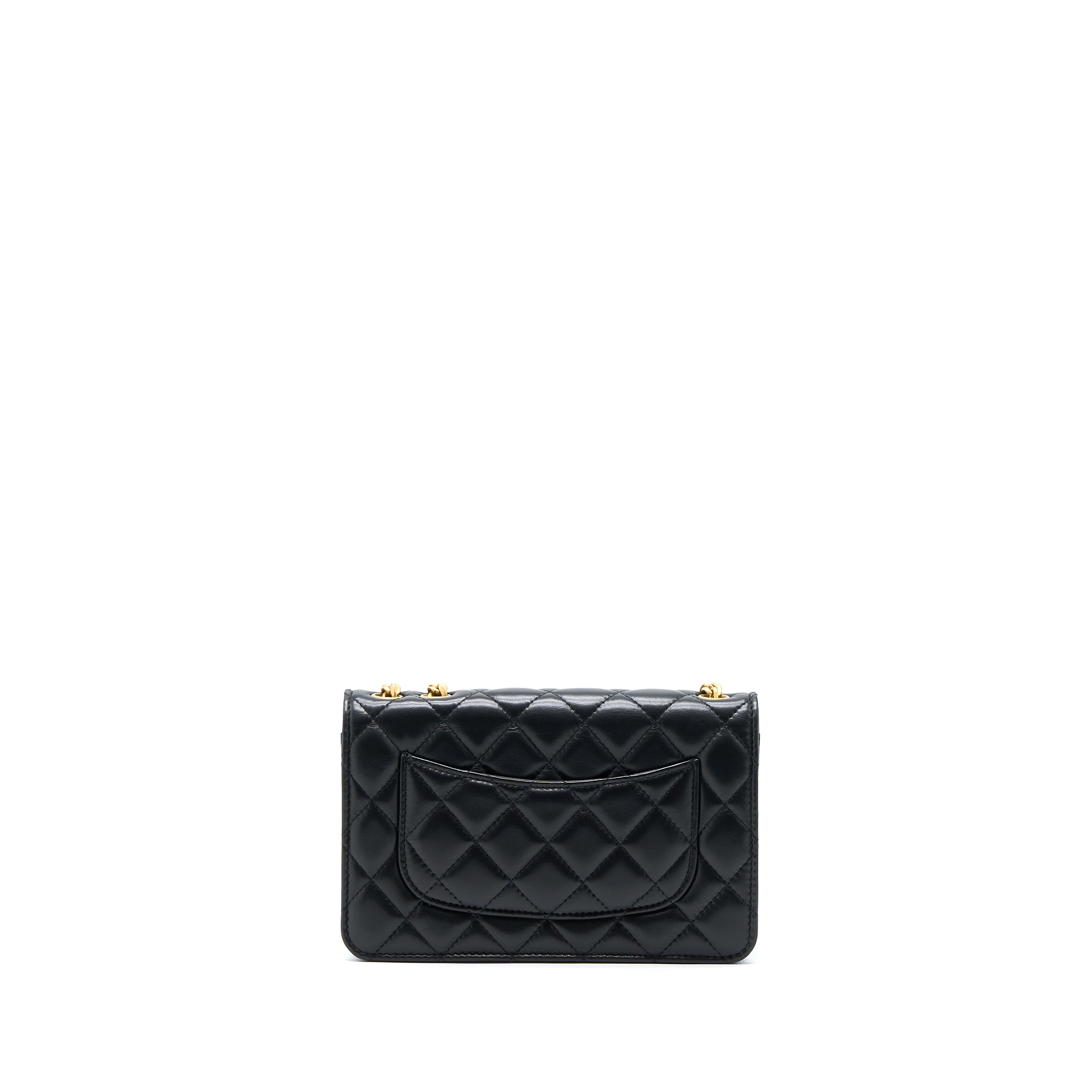 CHANEL 22K GOLD PILLAR WALLET ON CHAIN LAMBSKIN BLACK GHW