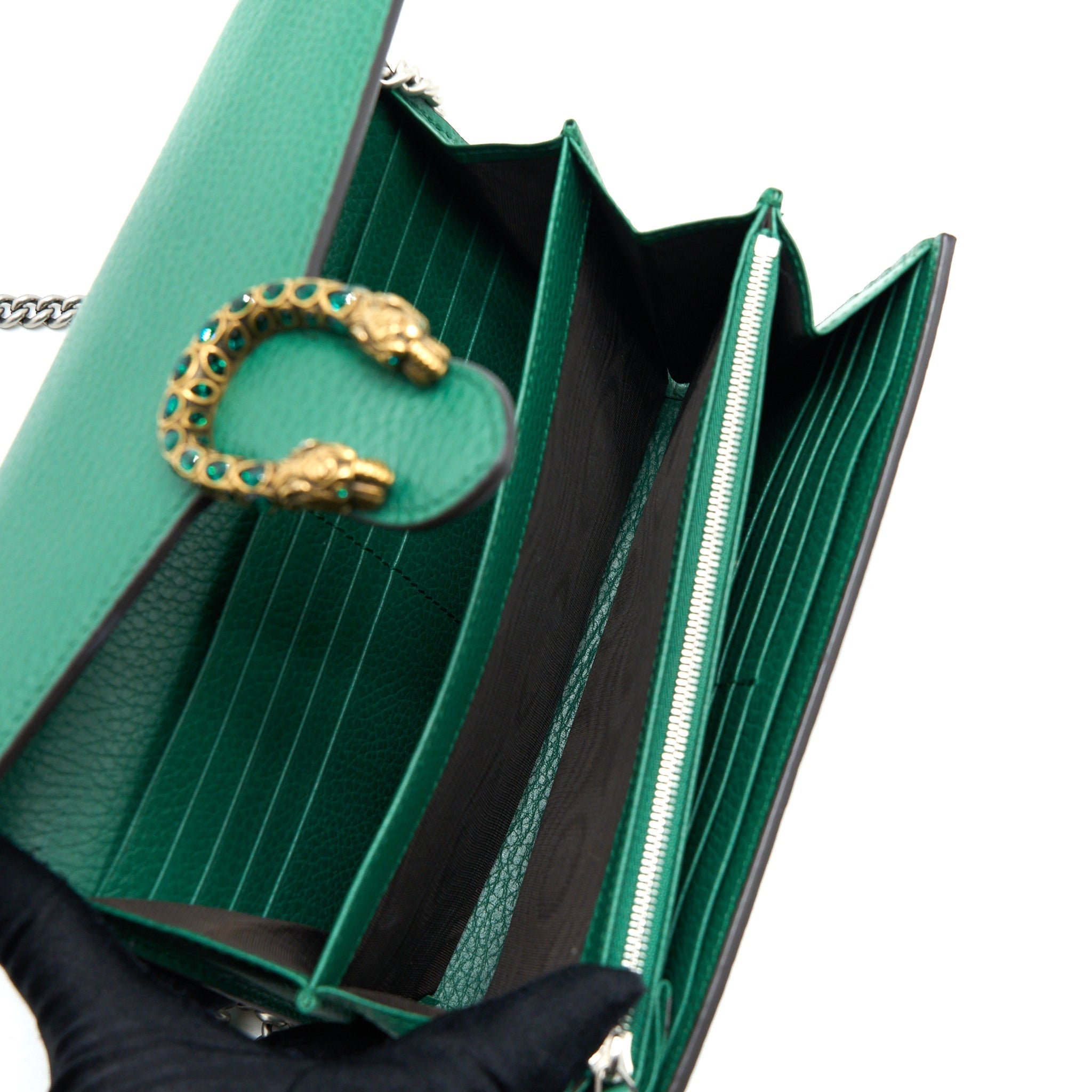 GUCCI DIONYSUS MINI CHAIN BAG CALFSKIN GREEN MULTICOLOUR HARDWARE