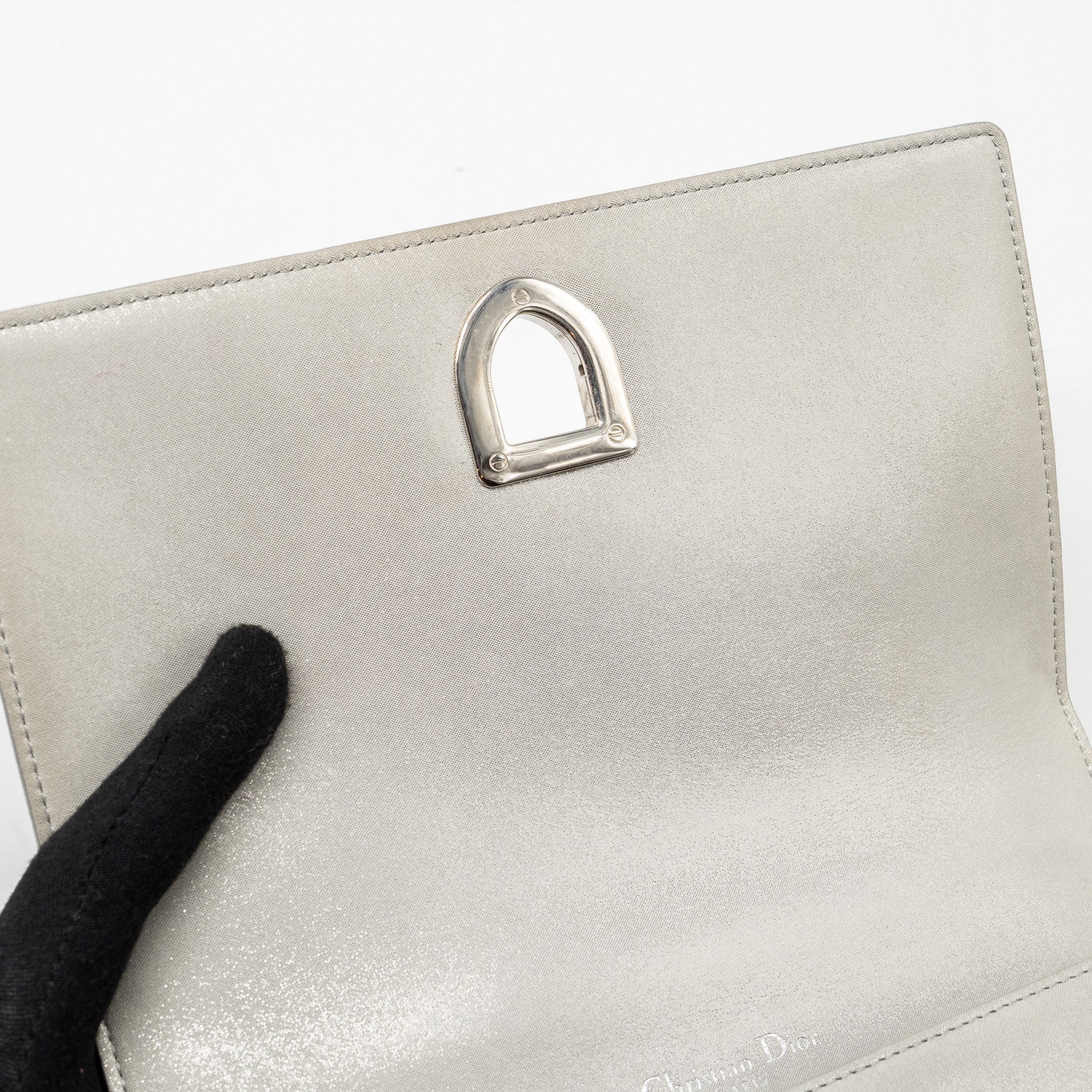 DIOR SMALL DIORAMA LEATHER IRIDESCENT PEARL GREY SHW