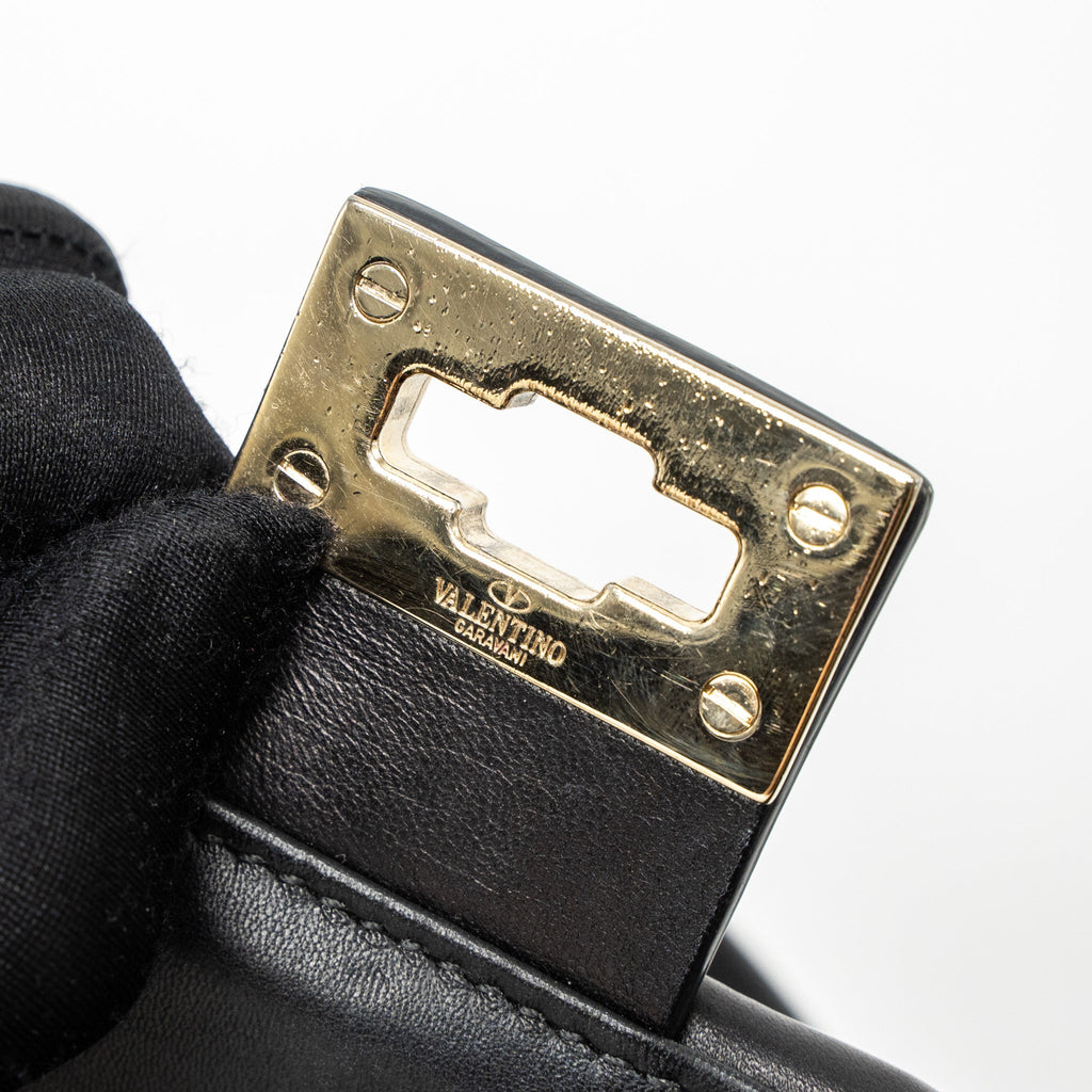VALENTINO TOP HANDLE QUILTED CANDYSTUD FLAP BAG LAMBSKIN BLACK LGHW