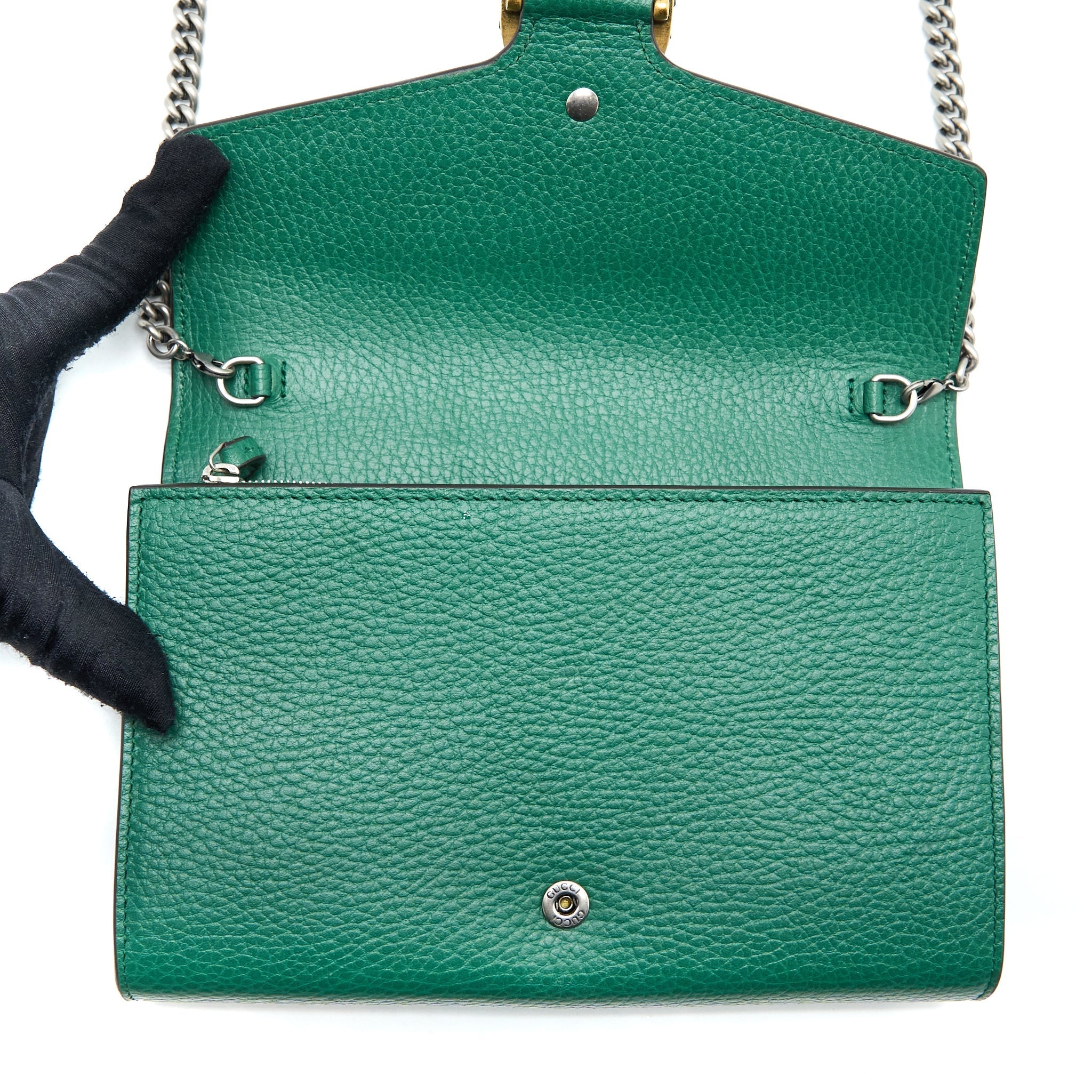 GUCCI DIONYSUS MINI CHAIN BAG CALFSKIN GREEN MULTICOLOUR HARDWARE