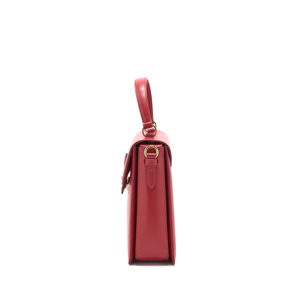 FERRAGAMO TOP HANDLE TOTE BAG SAFFIANO LEATHER RED GHW