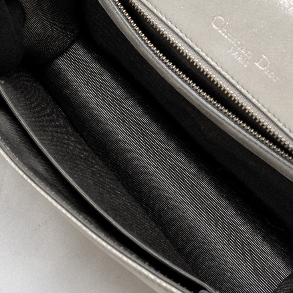 DIOR SMALL DIORAMA LEATHER IRIDESCENT PEARL GREY SHW
