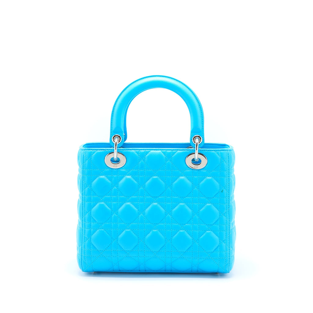 DIOR MEDIUM LADY DIOR LAMBSKIN LIGHT BLUE SHW