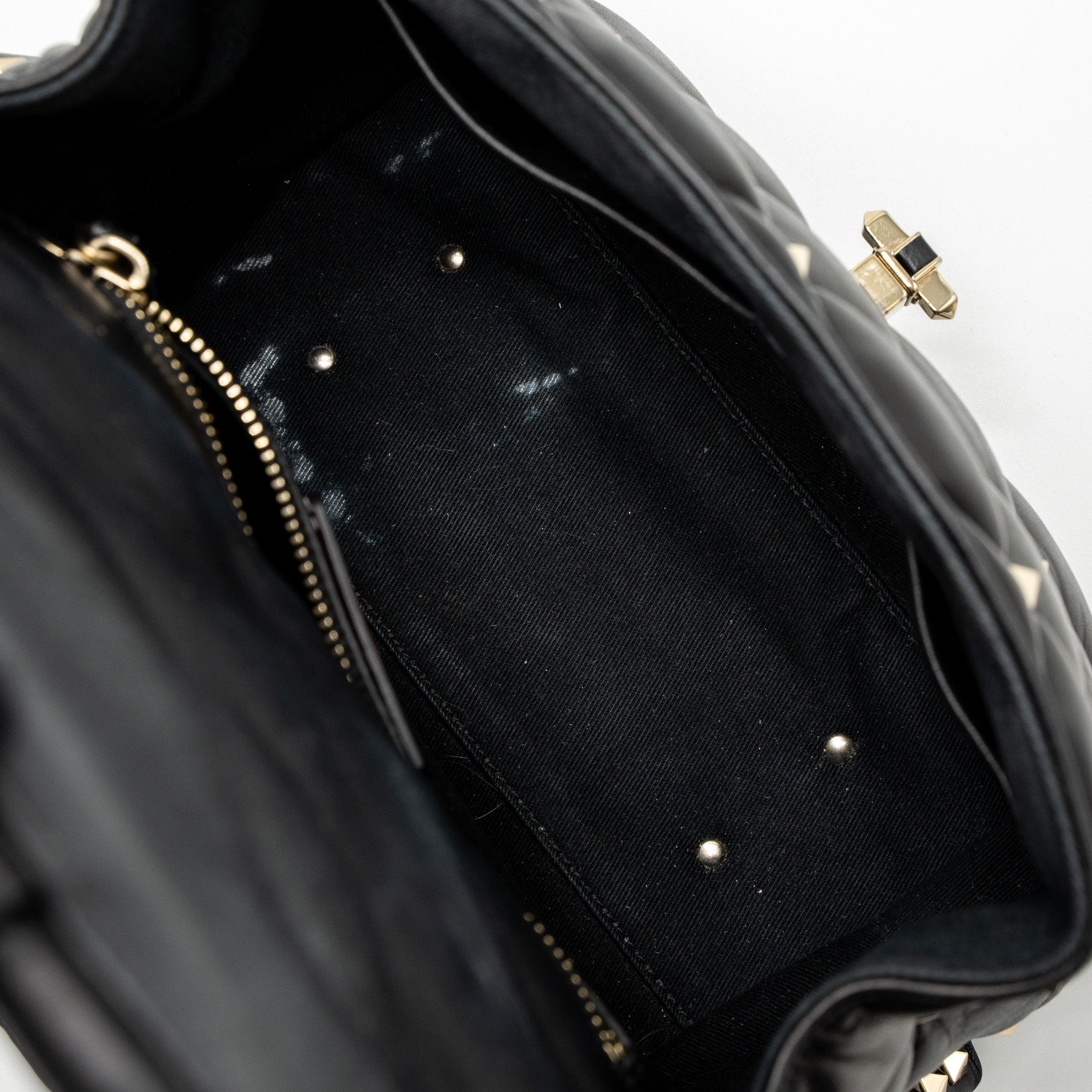 VALENTINO TOP HANDLE QUILTED CANDYSTUD FLAP BAG LAMBSKIN BLACK LGHW