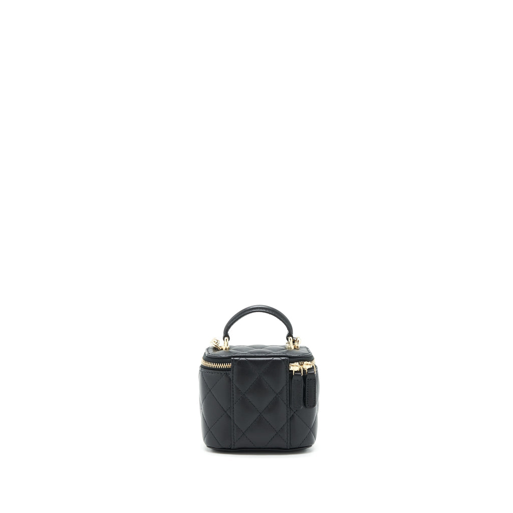 CHANEL 22P TOP HANDLE MINI VANITY WITH CHAIN WITH MIRROR INSIDE LAMBSKIN BLACK LGHW