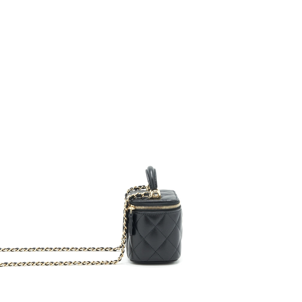 CHANEL 22P TOP HANDLE MINI VANITY WITH CHAIN WITH MIRROR INSIDE LAMBSKIN BLACK LGHW