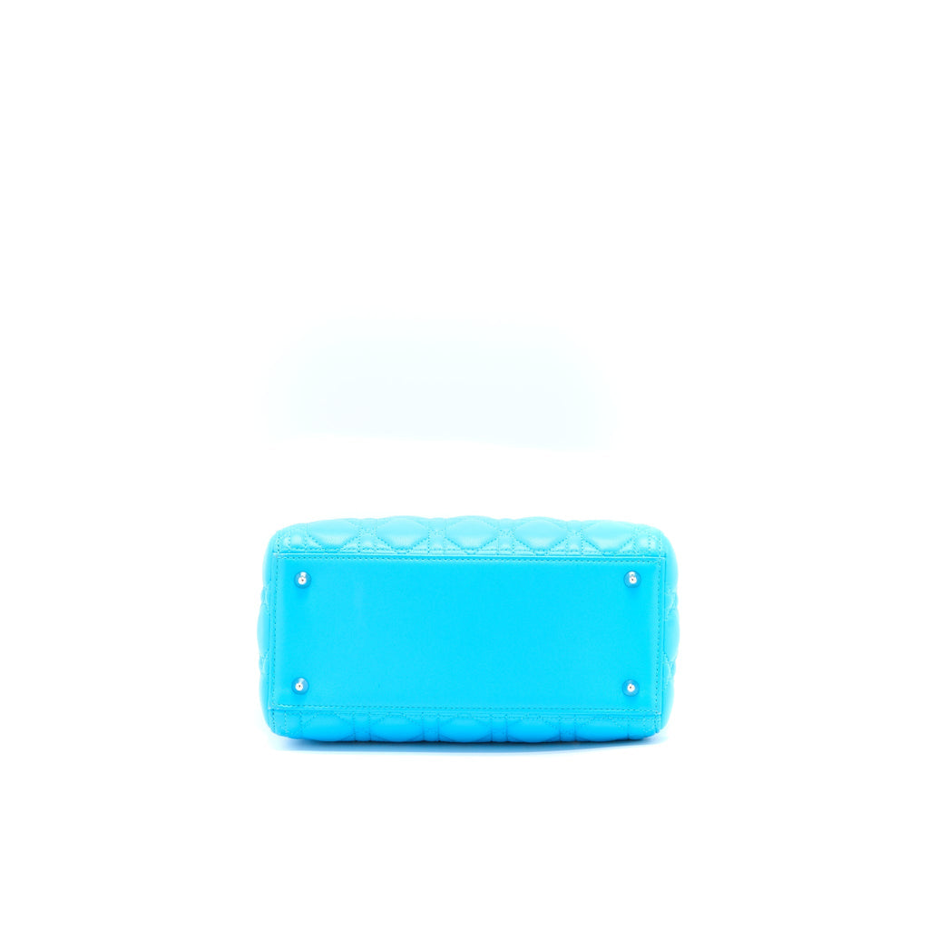 DIOR MEDIUM LADY DIOR LAMBSKIN LIGHT BLUE SHW