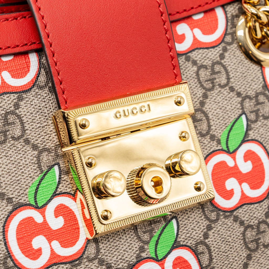 GUCCI SMALL PADLOCK SHOULDER BAG GG SUPREME CANVAS RED GHW