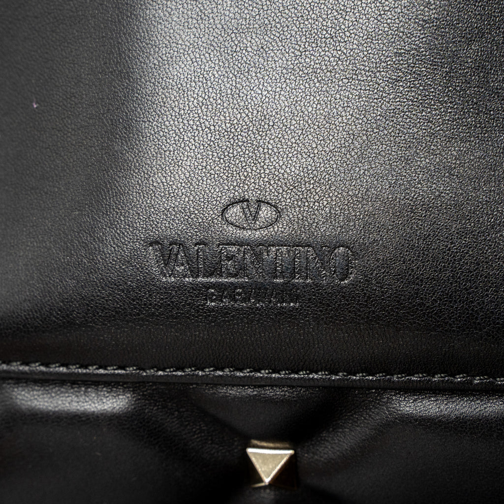VALENTINO TOP HANDLE QUILTED CANDYSTUD FLAP BAG LAMBSKIN BLACK LGHW