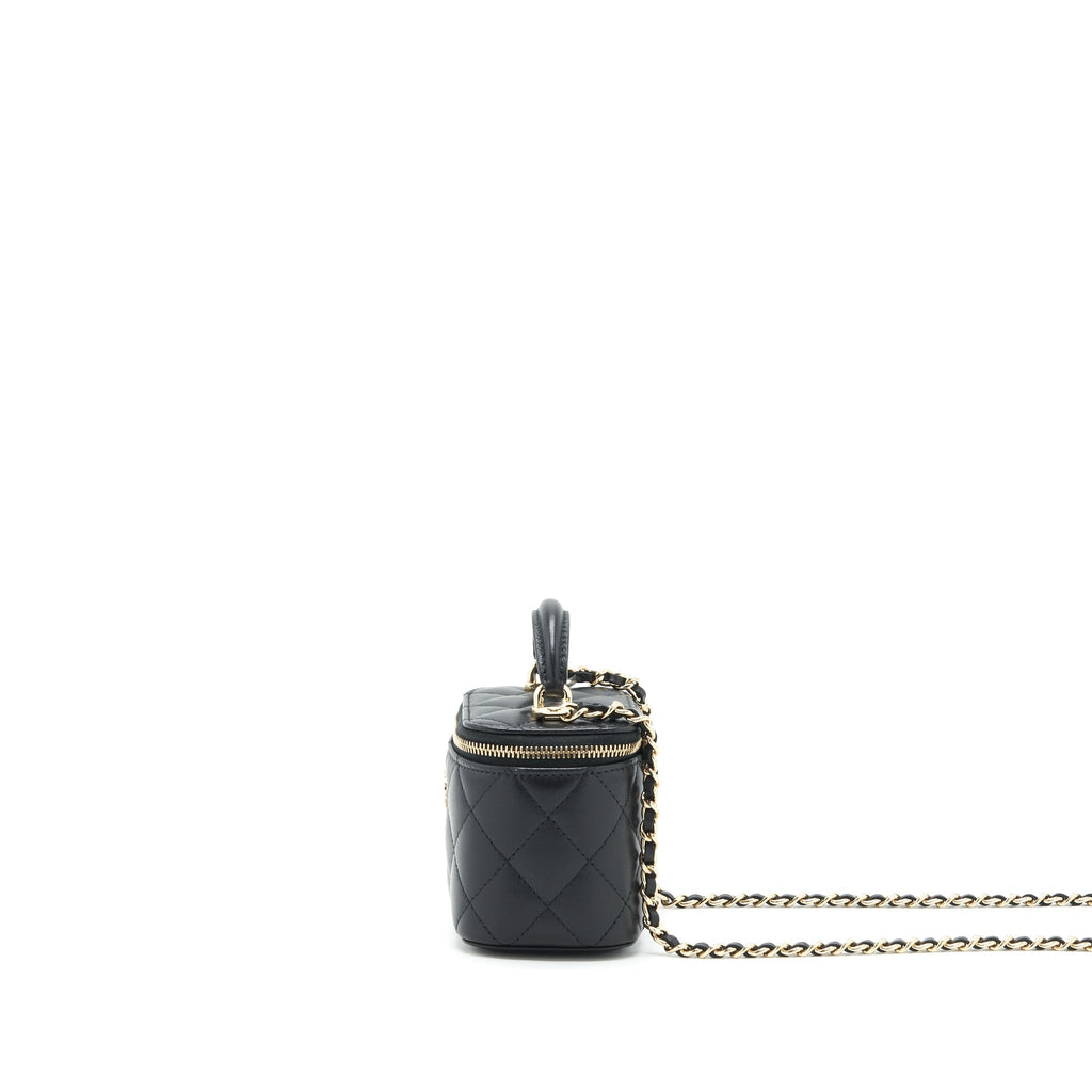 CHANEL 22P TOP HANDLE MINI VANITY WITH CHAIN WITH MIRROR INSIDE LAMBSKIN BLACK LGHW