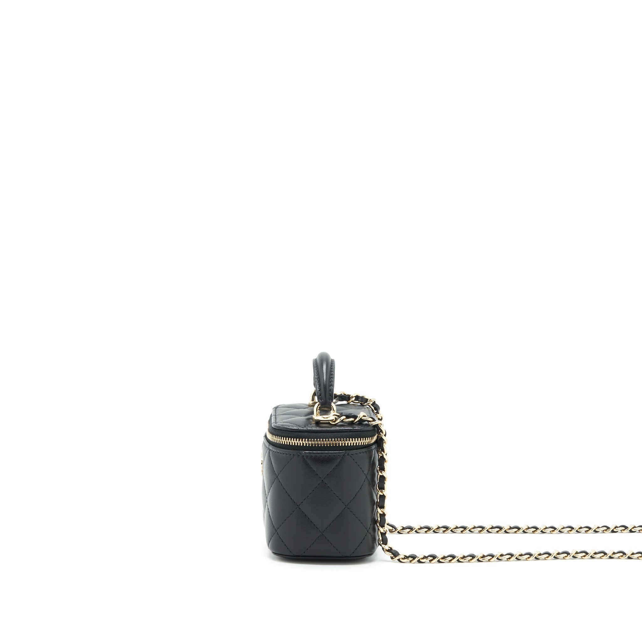 CHANEL 22P TOP HANDLE MINI VANITY WITH CHAIN WITH MIRROR INSIDE LAMBSKIN BLACK LGHW
