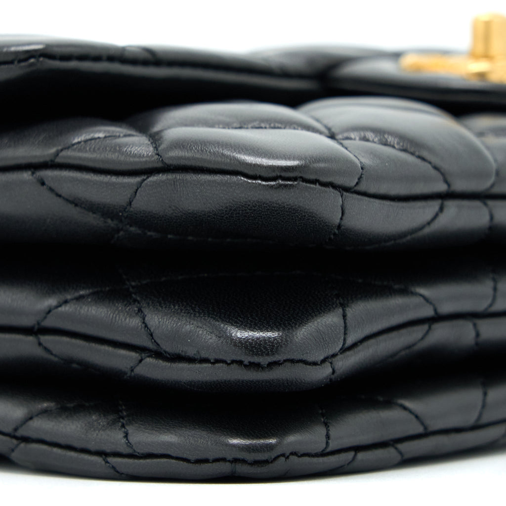 CHANEL 22K GOLD PILLAR ADJUSTMENT CHAIN FLAP BAG LAMBSKIN BLACK GHW (MICROCHIP)