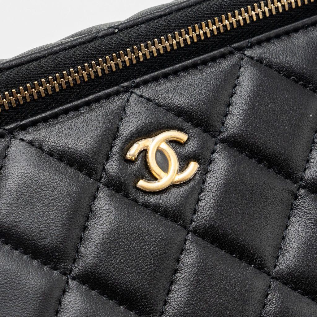 CHANEL PEARL CRUSH LONG VANITY CASE LAMBSKIN BLACK GHW (MICROCHIP)
