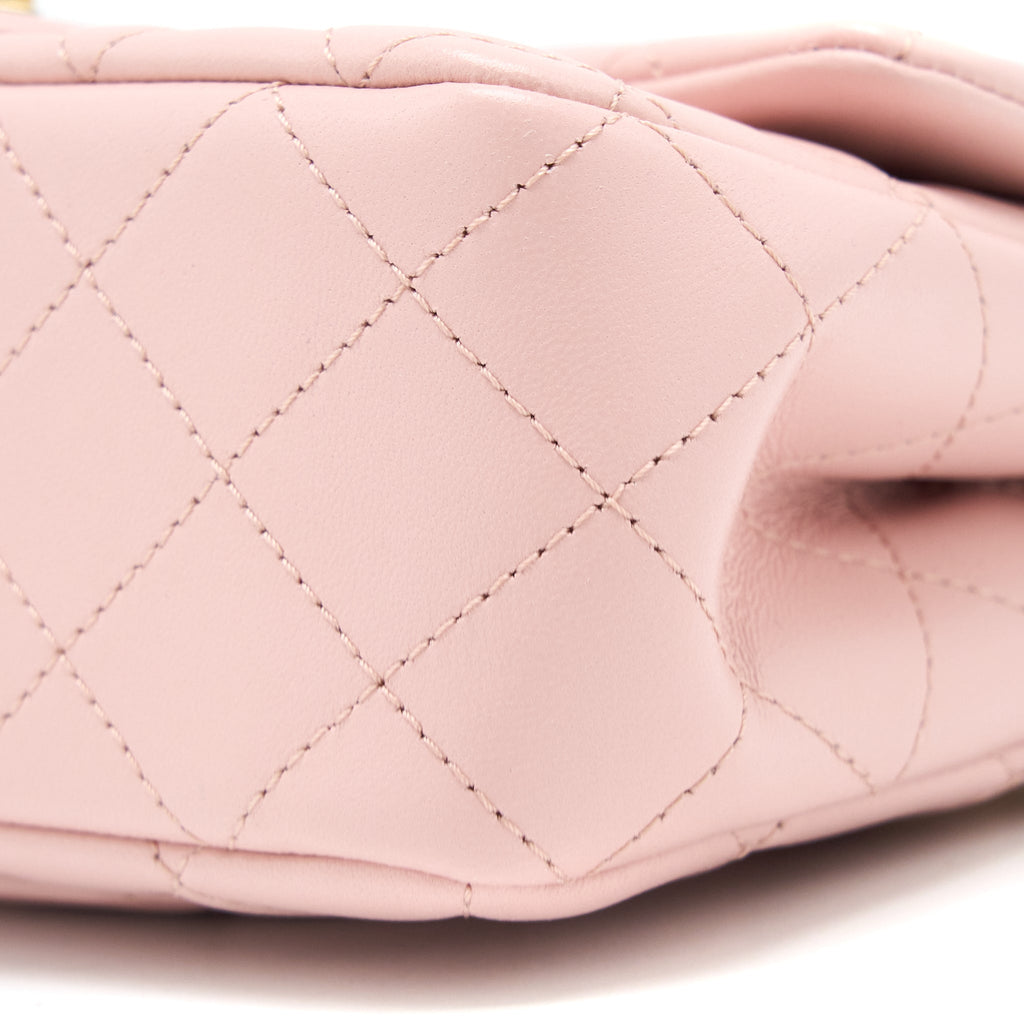 CHANEL 23S CAMELLIA CHAIN MINI RECTANGULAR FLAP BAG LAMBSKIN LIGHT PINK GHW (MICROCHIP)
