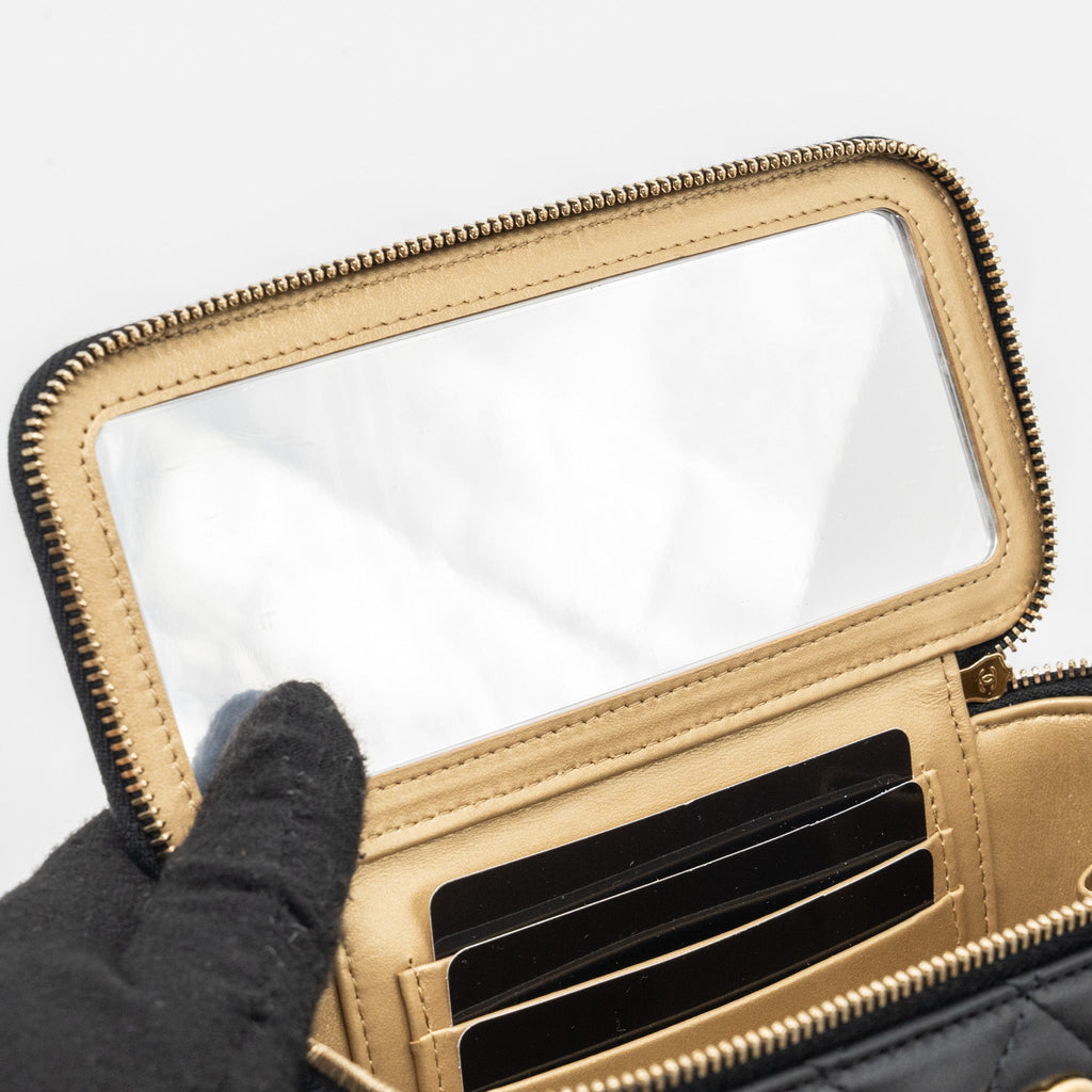 CHANEL PEARL CRUSH LONG VANITY CASE LAMBSKIN BLACK GHW (MICROCHIP)