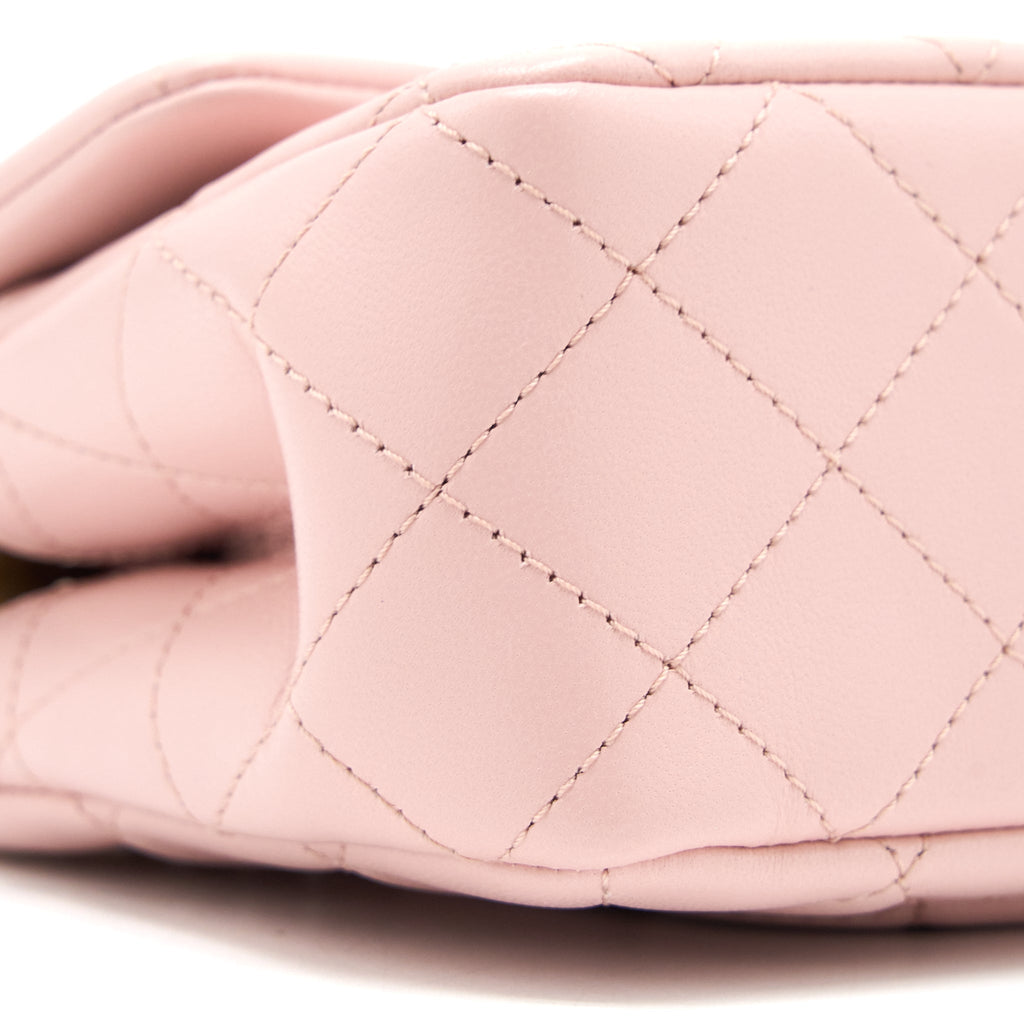 CHANEL 23S CAMELLIA CHAIN MINI RECTANGULAR FLAP BAG LAMBSKIN LIGHT PINK GHW (MICROCHIP)