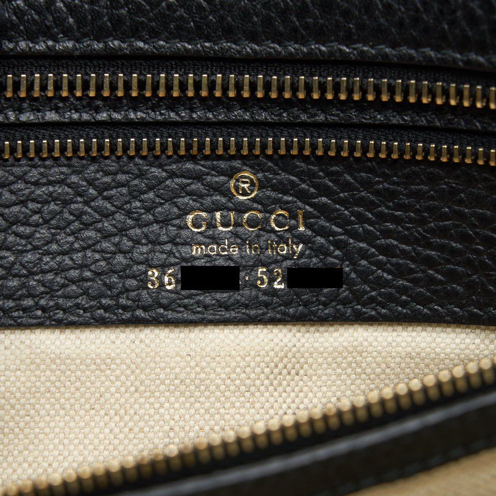 GUCCI GRAINED CALFSKIN TOTE BAG BLACK WITH LONG STRAP