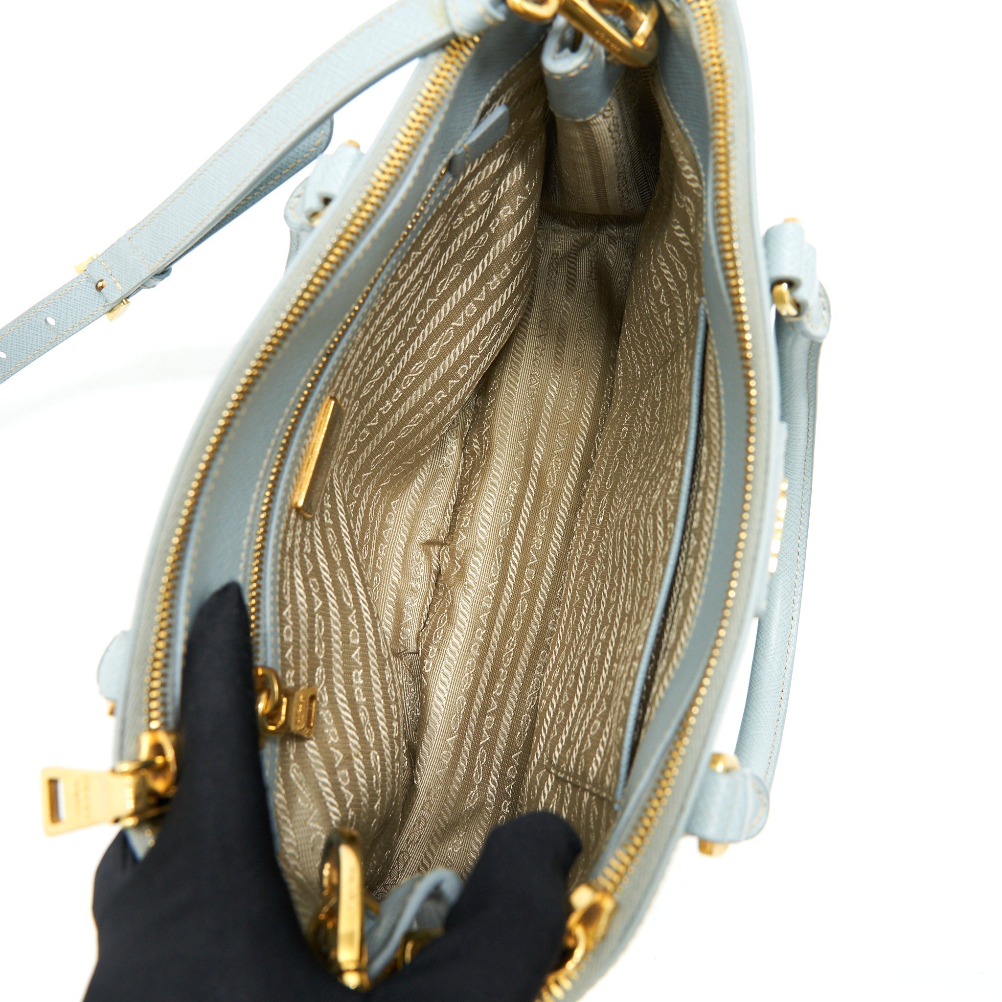 PRADA SMALL SAFFIANO LEATHER TOTE BAG LIGHT BLUE GHW