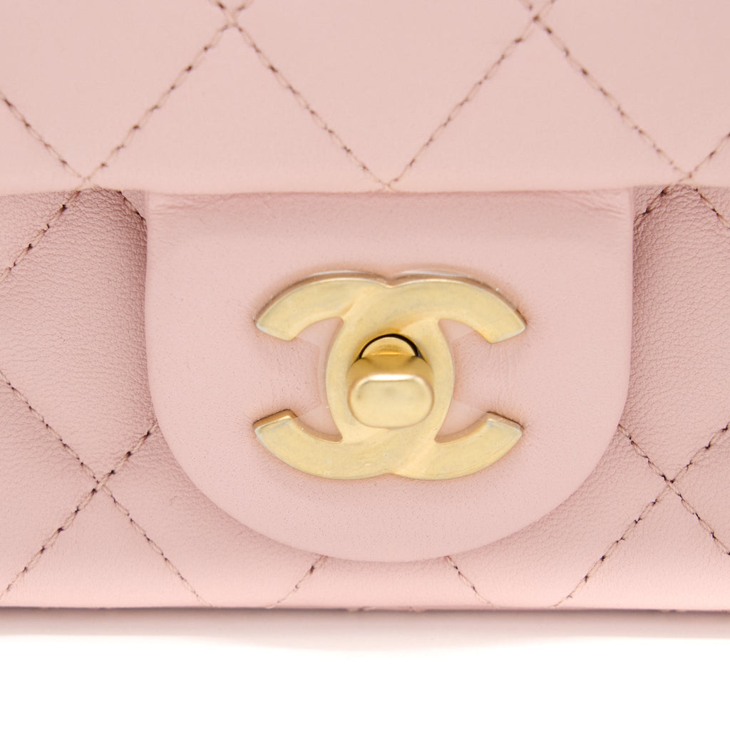 CHANEL 23S CAMELLIA CHAIN MINI RECTANGULAR FLAP BAG LAMBSKIN LIGHT PINK GHW (MICROCHIP)