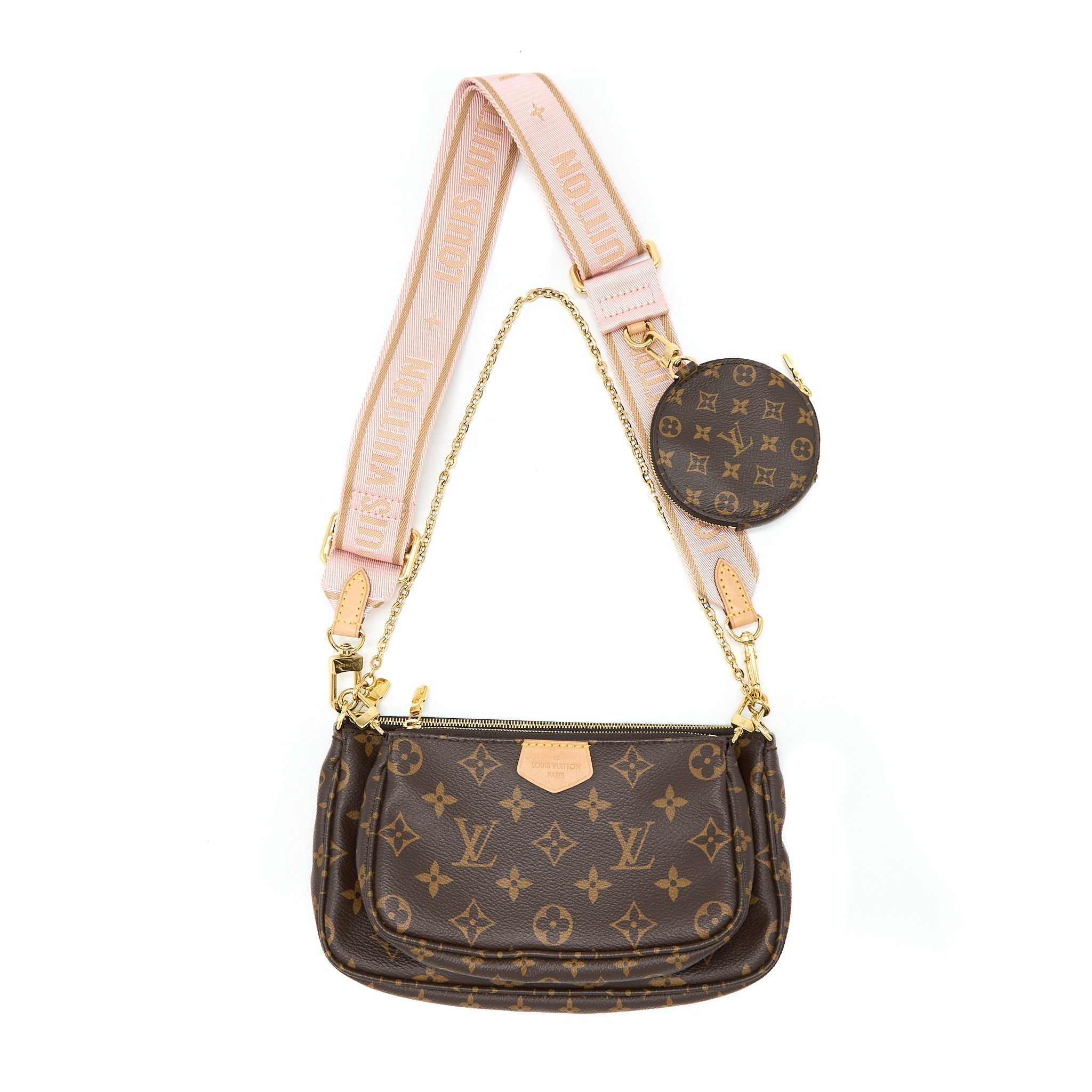 LOUIS VUITTON MULTI POCHETTE ACCESSORIES MONOGRAM CANVAS ROSE CLAIR GHW